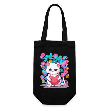 Chat Printemps Fleurs Coeur Enfants Bébé Chaton - Sac à bouteille - noir - Devant