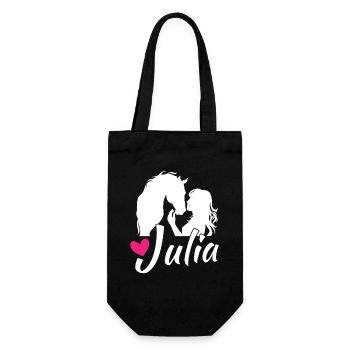 JULIA Schöner Mädchenname mit einem schönen Pferd - Geschenkbeutel für Flaschen - Schwarz - Vorne