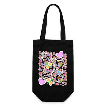 Summer Floral Heart Retro Cats Cat Kids 80s - Gift Bag for Bottles - black - Front