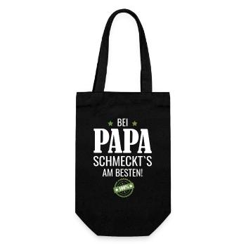Bei Papa schmeckts am besten - Geschenkbeutel für Flaschen - Schwarz - Vorne