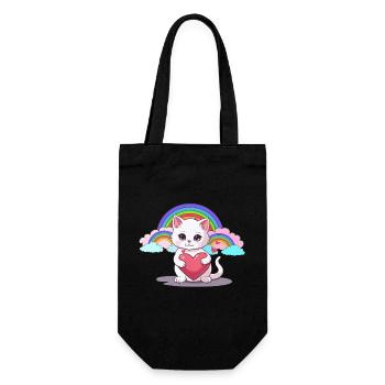 Katze Katzen Herz Herzen Regenbogen Kinder Kind - Geschenkbeutel für Flaschen - Schwarz - Vorne