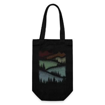 Wandern Natur Berge Wald Minimalistisch Geschenk - Geschenkbeutel für Flaschen - Schwarz - Vorne