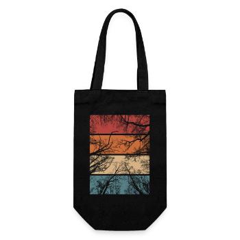 Wald Natur Retro Bäume Outdoor Wandern Geschenk - Geschenkbeutel für Flaschen - Schwarz - Vorne