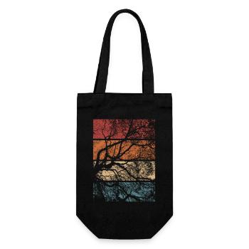 Wald Bäume Retro Natur Outdoor Wandern Geschenk - Geschenkbeutel für Flaschen - Schwarz - Vorne
