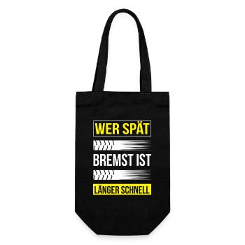 Autoliebhaber Spruch Bremsspur Humor - Geschenkbeutel für Flaschen - Schwarz - Vorne