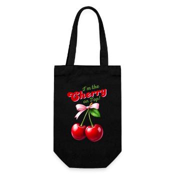 I'm the Cherry on Top - Kirschen mit rosa Schleife - Geschenkbeutel für Flaschen - Schwarz - Vorne