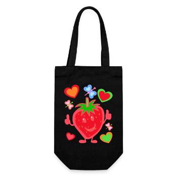 Erdbeere Erdbeer Kinder Kind Sommerzeit - Geschenkbeutel für Flaschen - Schwarz - Vorne
