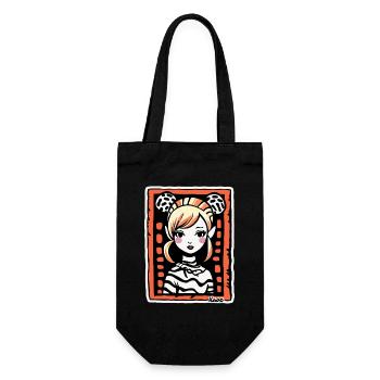Stylized Cartoon Portrait – Artful Woman - Gift Bag for Bottles - black - Front