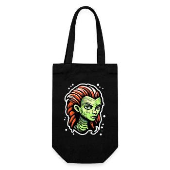 Green Alien Woman – Sci-Fi Tattoo Style - Gift Bag for Bottles - black - Front