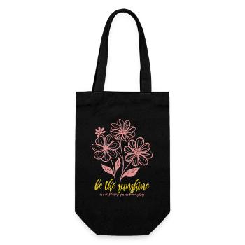 Blumen - Frühling - Be the sunshine - Spruch - Geschenkbeutel für Flaschen - Schwarz - Vorne