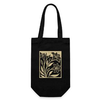 Lys - Gravure sur bois - Printemps - Été - Dicton - Sac à bouteille - noir - Devant