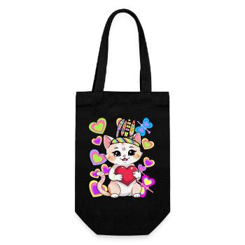 Chat Anniversaire Enfants Enfant Coeur Coeurs Bébé - Sac à bouteille - noir - Devant