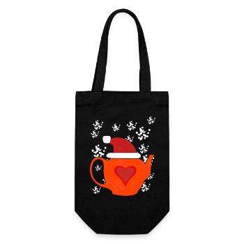 Winterzeit Tee Schnee Teekanne heiß Getränke Xmas - Geschenkbeutel für Flaschen - Schwarz - Vorne