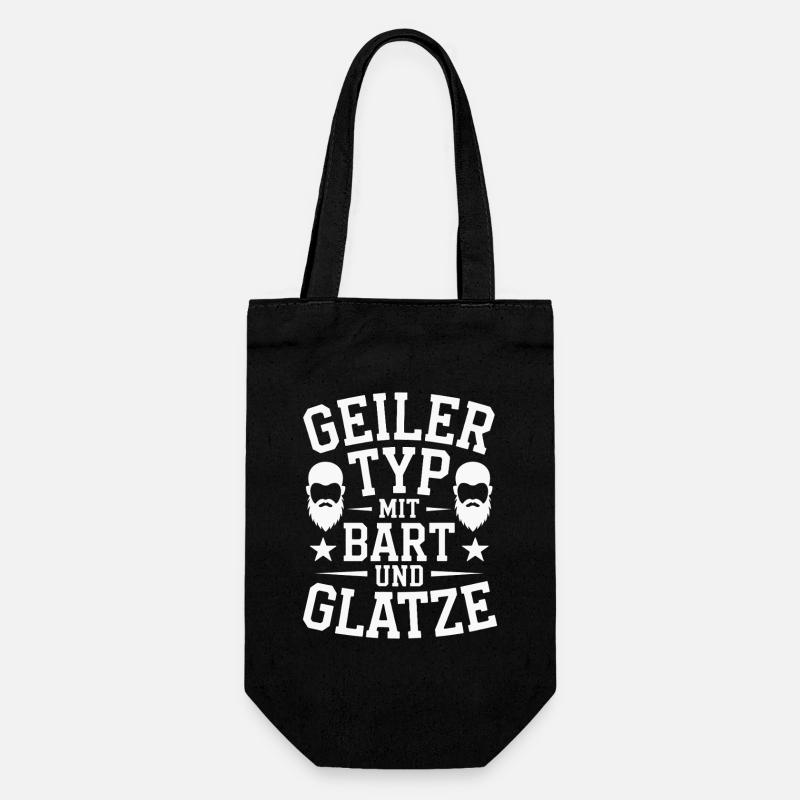 Geiler Typ Mit Bart & Glatze Glatzkopf Bartträger - Geschenkbeutel für Flaschen - Schwarz
