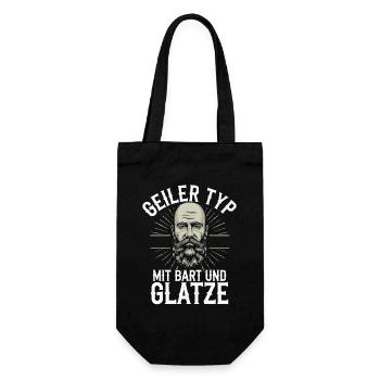 Geiler Typ Mit Bart & Glatze Glatzkopf Bartträger - Geschenkbeutel für Flaschen - Schwarz - Vorne