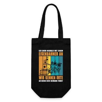 Eisenbahner Lokführer Schaffner Spruch Motiv - Geschenkbeutel für Flaschen - Schwarz - Vorne