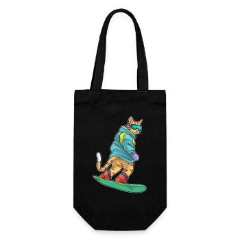Katze Snowboarder Snowboard - Geschenkbeutel für Flaschen - Schwarz - Vorne