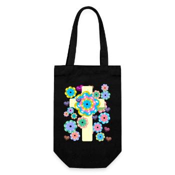 Cross Jesus Crosses Flowers Heart Hearts Crosses - Gift Bag for Bottles - black - Front