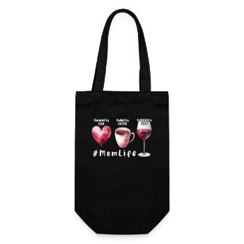 MomLife Coffee Wine Love Watercolor Mom Gift - Gift Bag for Bottles - black - Front