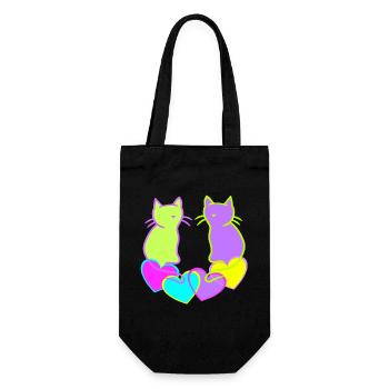 Retro Katzen Katze Valentin Herz Herzen Vintage - Geschenkbeutel für Flaschen - Schwarz - Vorne