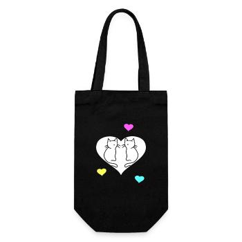 Retro Katzen Katze Valentin Herz Herzen Vintage - Geschenkbeutel für Flaschen - Schwarz - Vorne