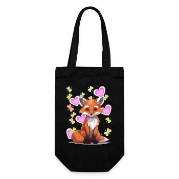Fuchs Füchse Kind Kinder Herz Retro 80er - Geschenkbeutel für Flaschen - Schwarz - Vorne