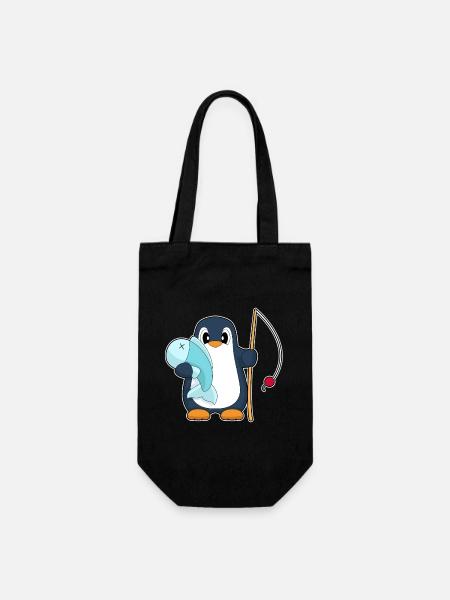 Pinguin Angler Fisch Angeln - Geschenkbeutel für Flaschen - Schwarz