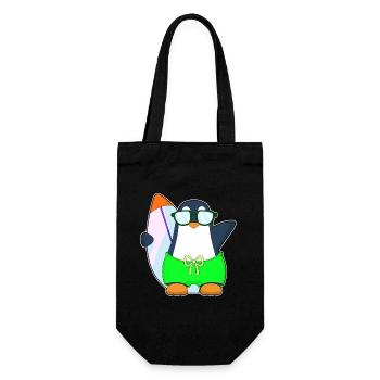 Pinguin Surfen Surfbrett Sommer - Geschenkbeutel für Flaschen - Schwarz - Vorne
