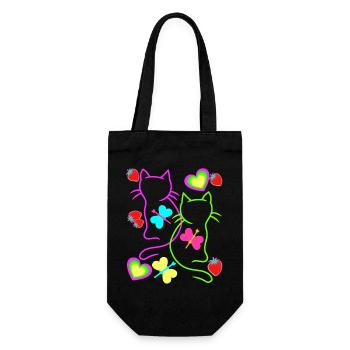 Retro Katzen Erdbeer Sommer 80er Katze Vintage - Geschenkbeutel für Flaschen - Schwarz - Vorne