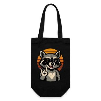 Lustiges Waschbär Rock Retro Musik Motiv - Geschenkbeutel für Flaschen - Schwarz - Vorne