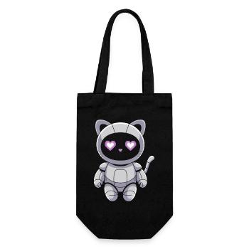 Cuddly cat robot with heart eyes - Gift Bag for Bottles - black - Front