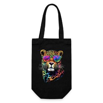 Leopard Panther Raubkatze Katze Panter Leoparden - Geschenkbeutel für Flaschen - Schwarz - Vorne