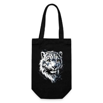Schneeleopard Panther Raubkatze Großkatze Leopard - Geschenkbeutel für Flaschen - Schwarz - Vorne