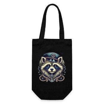 Maritimer Waschbär im SeemannslooK - Geschenkbeutel für Flaschen - Schwarz - Vorne