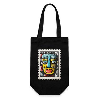 Bunte Maske im Tribal-Stil auf Briefmarke - Geschenkbeutel für Flaschen - Schwarz - Vorne
