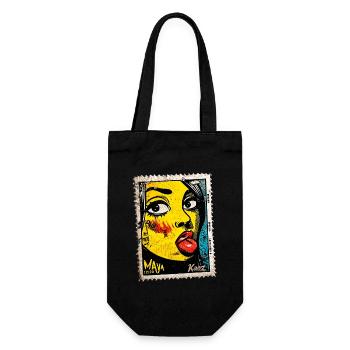 Freche Pop-Art Frau mit Zunge auf Briefmarke - Geschenkbeutel für Flaschen - Schwarz - Vorne