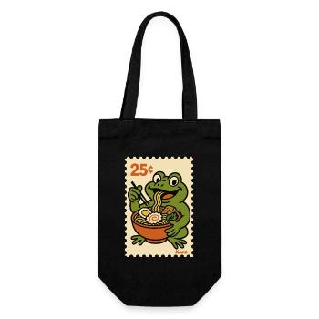 Glücklicher Frosch mit Ramen auf Briefmarke - Geschenkbeutel für Flaschen - Schwarz - Vorne