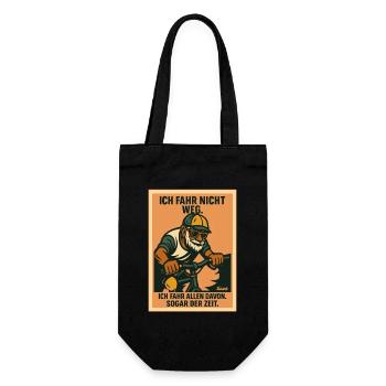 Alter Mann fährt Rad, Allen und der Zeit davon - Geschenkbeutel für Flaschen - Schwarz - Vorne