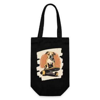 Chien bouledogue américain sur planche à roulettes - Sac à bouteille - noir - Devant