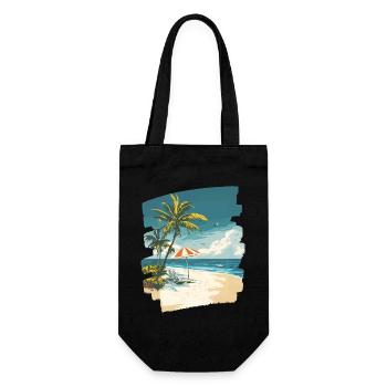 Strand Palmen Sonne Sommer - Geschenkbeutel für Flaschen - Schwarz - Vorne