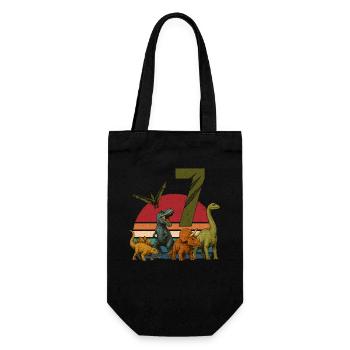 Dino Birthday 7 Years Retro Dinosaur Gift - Gift Bag for Bottles - black - Front