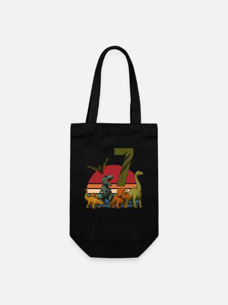 Dino Geburtstag 7 Jahre Retro Dinosaurier Geschenk - Geschenkbeutel für Flaschen - Schwarz