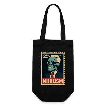 Timbre-poste Nihilism – Squelette en costume - Sac à bouteille - noir - Devant