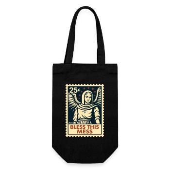 Bless This Chaos – Angel Postage Stamp - Gift Bag for Bottles - black - Front