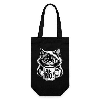 Ähm... No! Katze Mit Kaffee Humor - Geschenkbeutel für Flaschen - Schwarz - Vorne