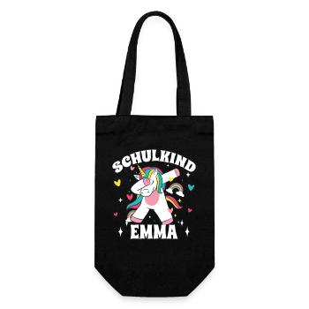 Einschulung Emma Geschenk Schulkind Einhorn - Geschenkbeutel für Flaschen - Schwarz - Vorne
