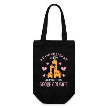 Ich bin vielleicht klein aber bald Große Cousine - Geschenkbeutel für Flaschen - Schwarz - Vorne
