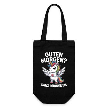Guten Morgen? Ganz dünnes Eis! Lustiges Einhorn - Geschenkbeutel für Flaschen - Schwarz - Vorne