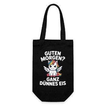 Guten Morgen? Ganz dünnes Eis! Lustiges Einhorn - Geschenkbeutel für Flaschen - Schwarz - Vorne