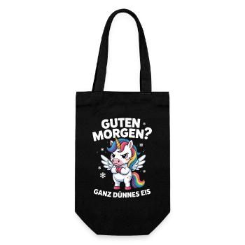 Guten Morgen? Ganz dünnes Eis! Lustiges Einhorn - Geschenkbeutel für Flaschen - Schwarz - Vorne